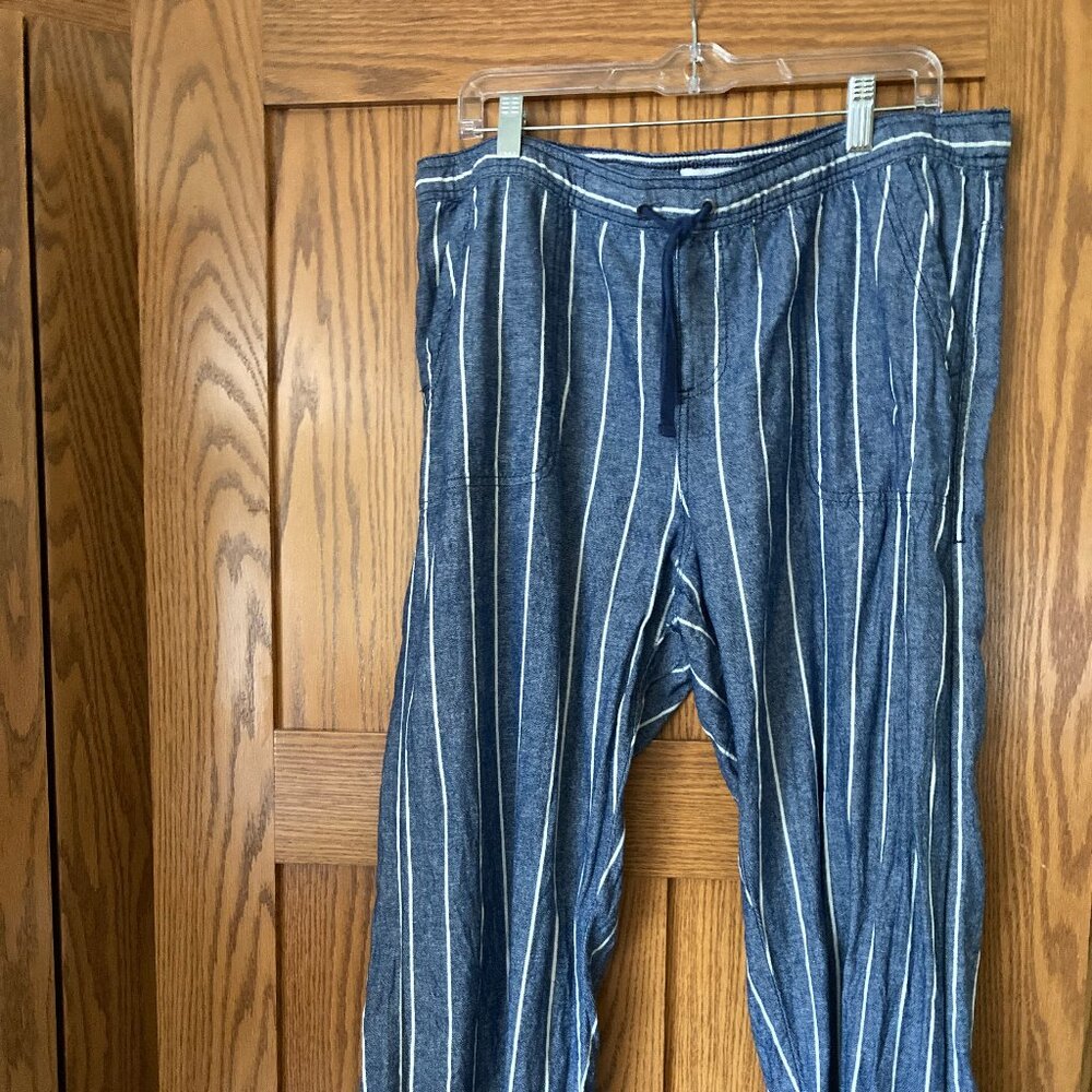 da-sh dash striped blue white linen blend ankle pant large